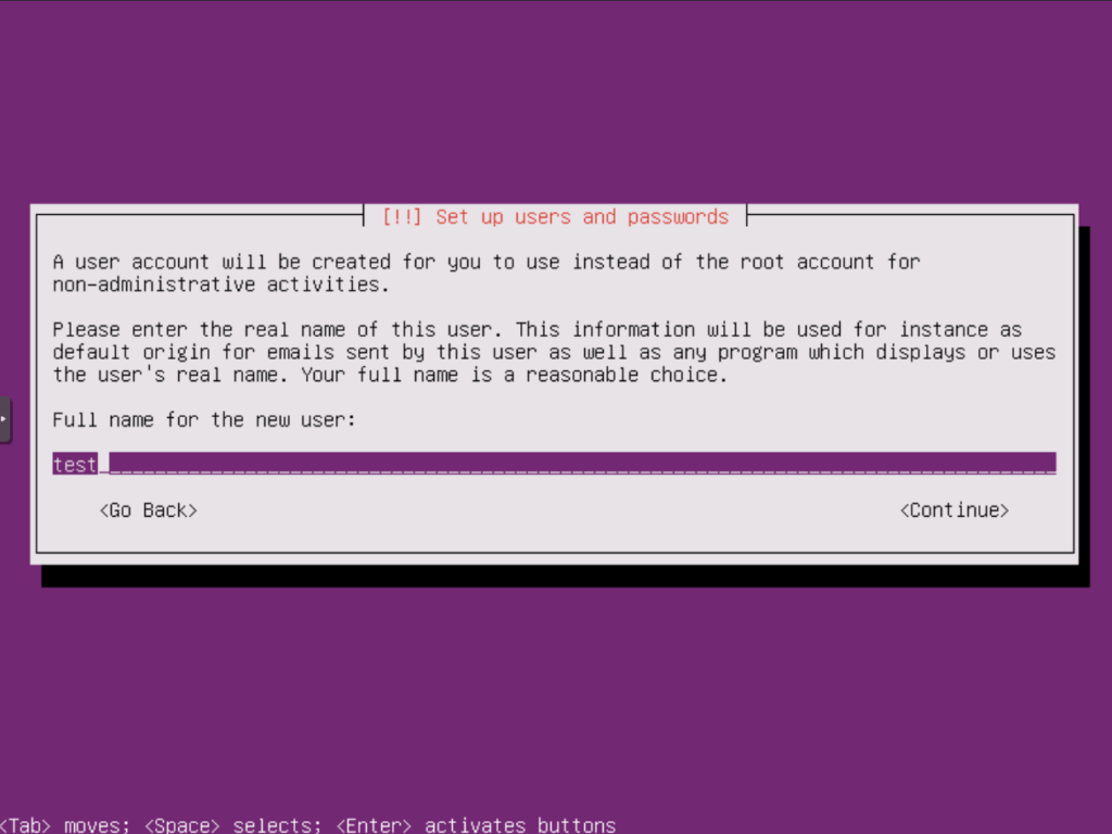 Ubuntu Installation: Voller Benutzername